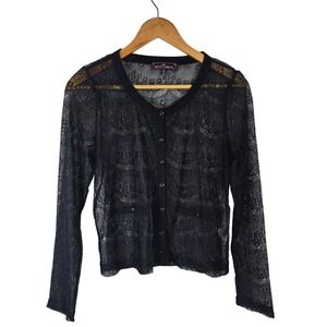 Almost Famous Black Lace Long Sleeve Button Down‎ Top Cardigan - Size M